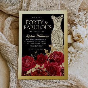 Invitation En Aluminium Robe argentée, Roses rouges et 40e anniversaire no