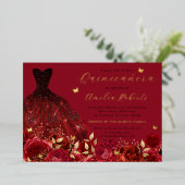 Invitation En Aluminium Robe Beurre rouge or Floral (Debout devant)