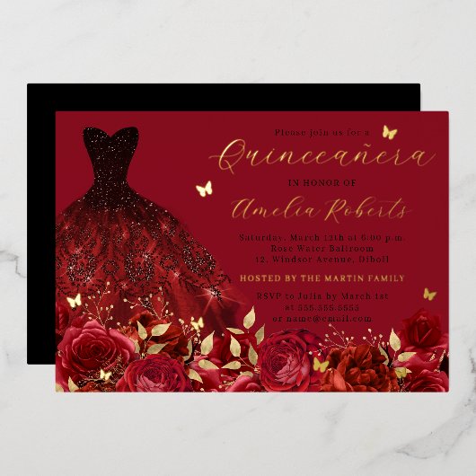 Invitation En Aluminium Robe Beurre rouge or Floral (Recto/Verso)