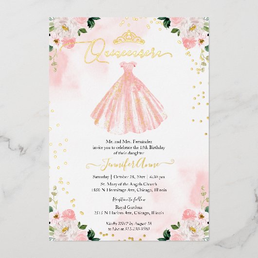 Invitation En Aluminium Robe blanche Quinceanera (Recto)