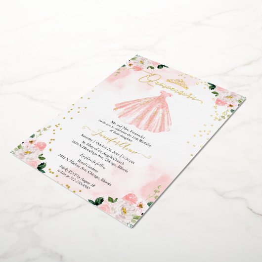 Invitation En Aluminium Robe blanche Quinceanera (Rotation)