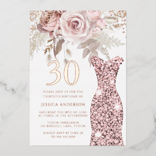 Invitation En Aluminium Robe Blush Fabuleux 30e anniversaire de fête Rose 