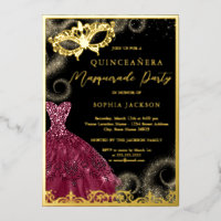 Robe Bourgogne Or Masquerade Party Quinceanera