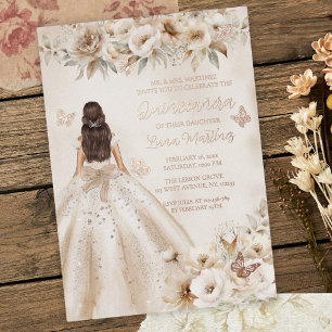 Invitation En Aluminium Robe de bal aquarelle élégante florale pour Quince