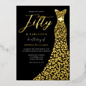 Invitation En Aluminium Robe de coeur Gold Foil 50e fête d'anniversaire Go (Recto)