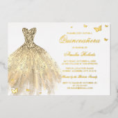Invitation En Aluminium Robe de FOIL OR Papillon Quinceanera (Recto)