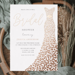 Invitation En Aluminium Robe de mariée en feuille d'or rose pour la douche