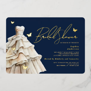 Invitation En Aluminium Robe de mariée Papillon en Or Bain de Mariée Navy