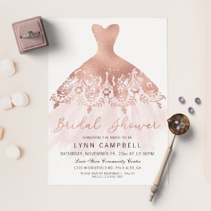 Invitation En Aluminium Robe de Mariée Rose Gold Foil Pressée Cadeau de Ma