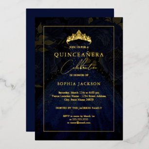 Invitation En Aluminium Robe de Quinceanera élégante rose dorée marine
