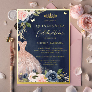 Invitation En Aluminium Robe de Quinceanera élégante rose marine couronne