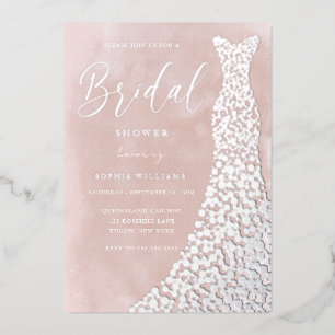 Invitation En Aluminium Robe de soirée en argent véritable blush aquarelle