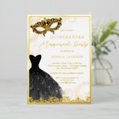 Invitation En Aluminium Robe d'or noir Masquerade Party Quinceanera (Debout devant)