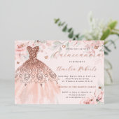 Invitation En Aluminium Robe d'or rose papillon floral (Debout devant)