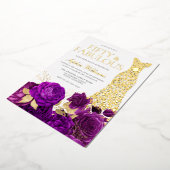 Invitation En Aluminium Robe d'or violet fleuri 50e fête d'anniversaire (Rotation)