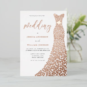 Invitation En Aluminium Robe dorée rose époustouflante Élégant mariage