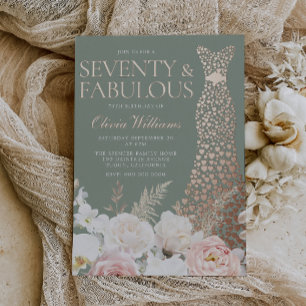 Invitation En Aluminium Robe dorée rose pour 70 ans en sauge rose pâle