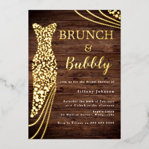 Invitation En Aluminium Robe dorée rustique Mariage Shower Brunch & Bubbly