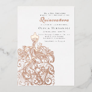 Invitation En Aluminium Robe Élégante de Quinceañera Esquisée