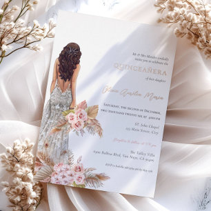 Invitation En Aluminium Robe élégante de rose d'herbe de Pampas Quinceaner
