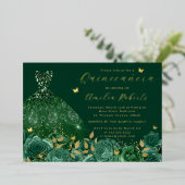 Invitation En Aluminium Robe émeraude émeraude or papillon floral (Debout devant)