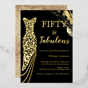 Invitation En Aluminium Robe en feuille d'or Fifty & Fabulous 50e annivers