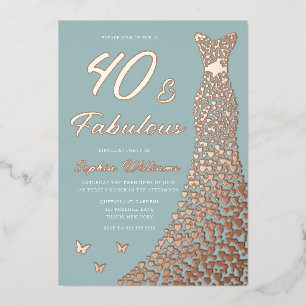 Invitation En Aluminium Robe en feuille d'or rose 40 ans et fabuleuse 40e