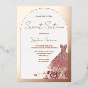 Invitation En Aluminium Robe Enchantée Blush Floral Sweet 16 Rose Gold