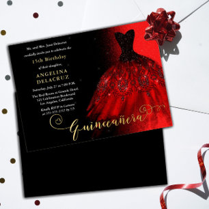 Invitation En Aluminium Robe espagnole élégante rouge rubis Quinceañera -
