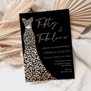 Invitation En Aluminium Robe Fifty & Fab 50e Anniversaire Noir Or Véritabl
