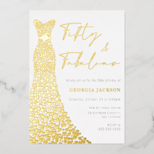 Invitation En Aluminium Robe Fifty & Fabulous 50 ans Anniversaire Or Réel