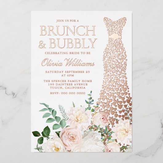 Invitation En Aluminium Robe & Fleurs Brunch & Bubbly Fête des mariées (Recto)