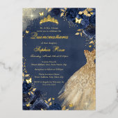 Invitation En Aluminium Robe Florale de papillon de la Marine d'or Quincea (Recto)