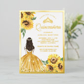 Invitation En Aluminium Robe Florale Jaune Fleurs de soleil Quinceanera Or (Debout devant)
