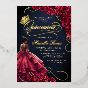 Invitation En Aluminium Robe Florale Rouge Quinceañera