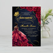 Invitation En Aluminium Robe Florale Rouge Quinceañera (Debout devant)