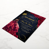 Invitation En Aluminium Robe Florale Rouge Quinceañera (Rotation)