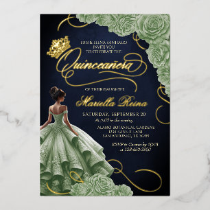 Invitation En Aluminium Robe Florale verte Sage Quinceañera