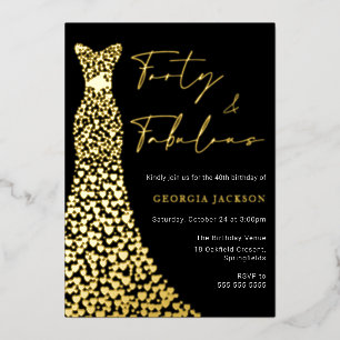 Invitation En Aluminium Robe Forty & Fab 40e anniversaire noir et or