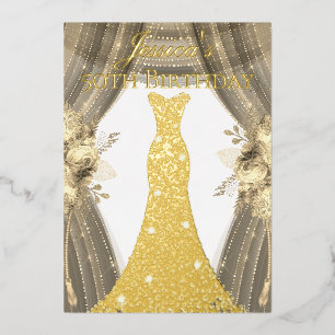 Invitation En Aluminium Robe Gold Foil Golden Floral 50e fête d'anniversai