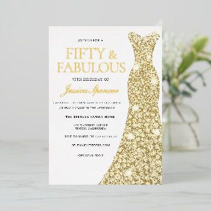 Invitation En Aluminium Robe Gold Foil Golden Pressé 50e fête d'anniversai