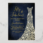 Invitation En Aluminium Robe Gold Navy 50 & Fabuleux anniversaire (Recto)