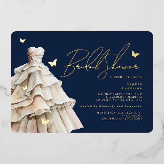 Invitation En Aluminium Robe Mariage à papillon d'or Fête des mariées mari (Recto)