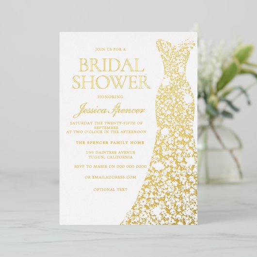 Invitation En Aluminium Robe Mariage Gold Foil (Debout devant)