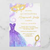 Invitation En Aluminium Robe Masquerade bleu violet Quinceanera (Recto)