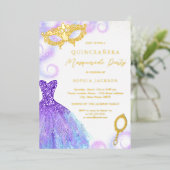 Invitation En Aluminium Robe Masquerade bleu violet Quinceanera (Debout devant)
