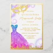 Invitation En Aluminium Robe Masquerade bleu violet Quinceanera (Recto)