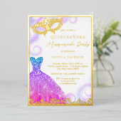 Invitation En Aluminium Robe Masquerade bleu violet Quinceanera (Debout devant)