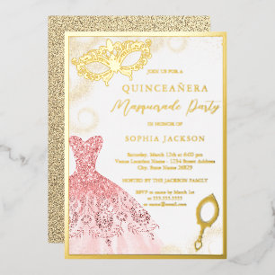 Invitation En Aluminium Robe Masquerade Rose Or Quinceanera