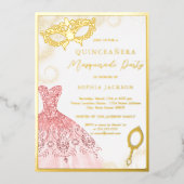 Invitation En Aluminium Robe Masquerade Rose Or Quinceanera (Recto)